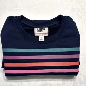 Lands End Serious Sweats Crewneck Rainbow Sweatshirt.